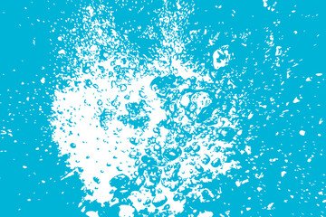 An abstract background featuring a bright blue and white color scheme. White splatter patterns 