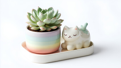 Cute Cat Ceramic Planter with Succulent