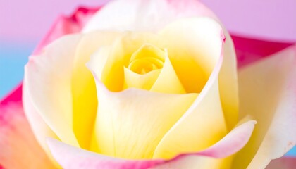 Close-up of a pastel yellow and pink rose
