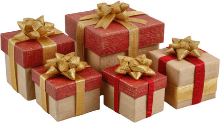 Obraz premium Red And Gold Glitter Gift Boxes On Transparent Background