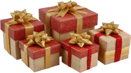 Red And Gold Glitter Gift Boxes On Transparent Background