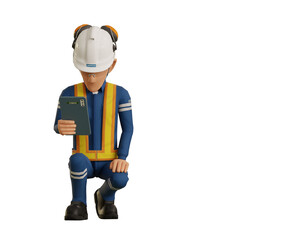 Fototapeta premium An industrial worker is operating tablet on transparent background