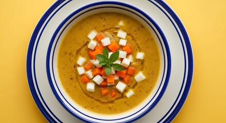 Creamy Pumpkin Soup with Seasonal Toppings.