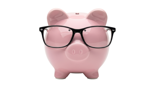 Isolated Piggy Bank with Glasses