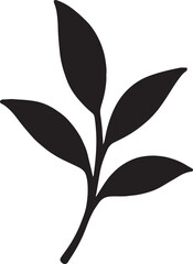 Tea leaves silhouette vector icon, ideal for herbal drink, organic farming, natural health, and botanical design.