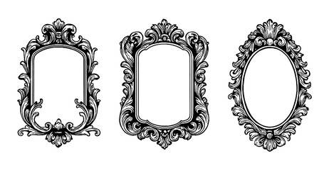 Set of ornate vintage frames with baroque and rococo decorative designs, Transparent Background