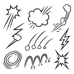 Comic Speed Lines & Motion Effects Clipart, Cartoon Action Elements, Transparent Background