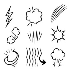 Comic Speed Lines & Motion Effects Clipart, Cartoon Action Elements, Transparent Background