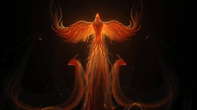 A majestic phoenix rising from vibrant flames symbolizing rebirth and resilience.