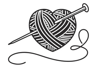 Heart shaped yarn ball with knitting needle and yarn