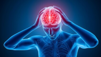 Man holding head experiencing intense brain pain and headache