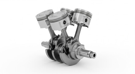 Detailed 3D Render of an Engine Crankshaft with Pistons on Isolated transparent background