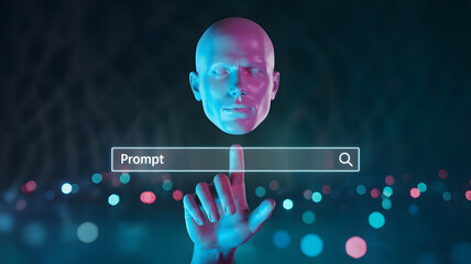 AI Prompt Search: Innovative concept of human touch and digital interaction