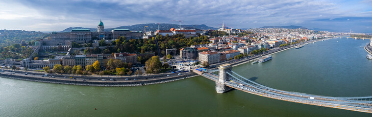 Aerial view of the city Budapest in Hungary on a sunny day in autumn.