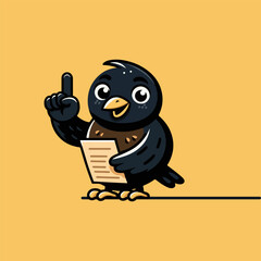 Black chicken holding paper