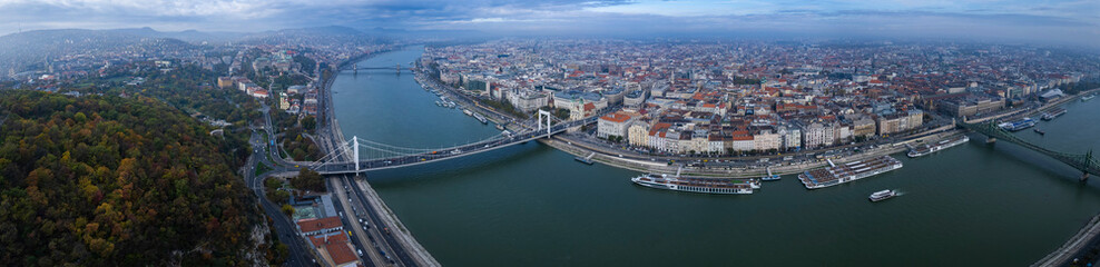 Fototapeta premium Aerial view of the city Budapest in Hungary on a sunny day in autumn.