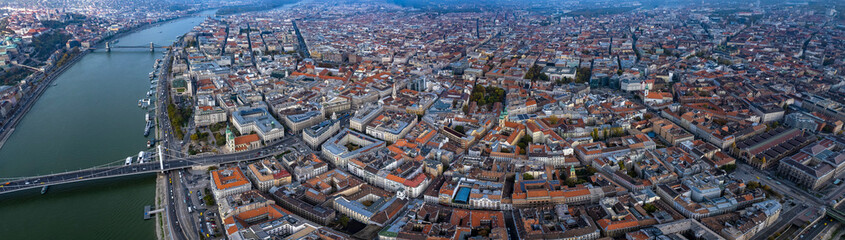 Fototapeta premium Aerial view of the city Budapest in Hungary on a sunny day in autumn.
