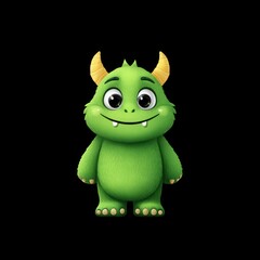 Fototapeta premium Cute Green Monster Character Smiling with Playful Expression