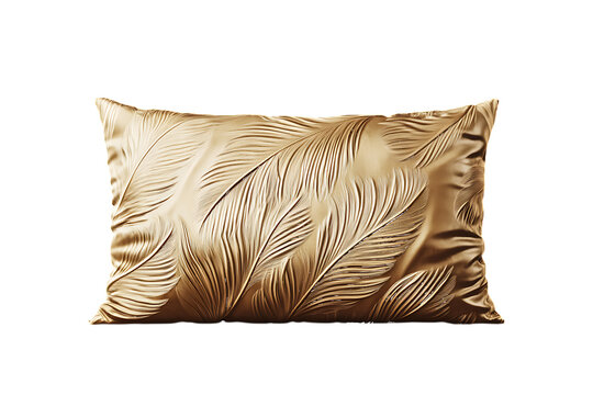 Golden Pillow with Embossed Feather Pattern isolated on a transparent background