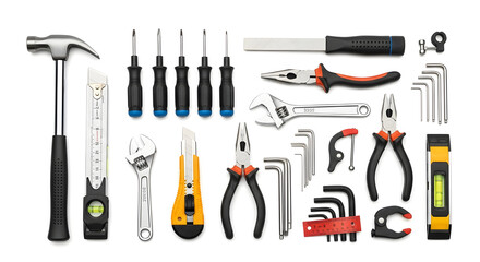 Naklejka premium Assortment of Hand Tools on a White Background for DIY, Construction, and Repair Projects
