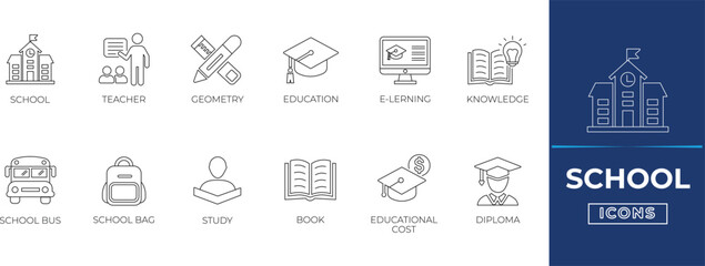 School line icon set. simple modern line icon collection. 