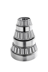 roller bearings stacked in groups in a pyramid on a white background