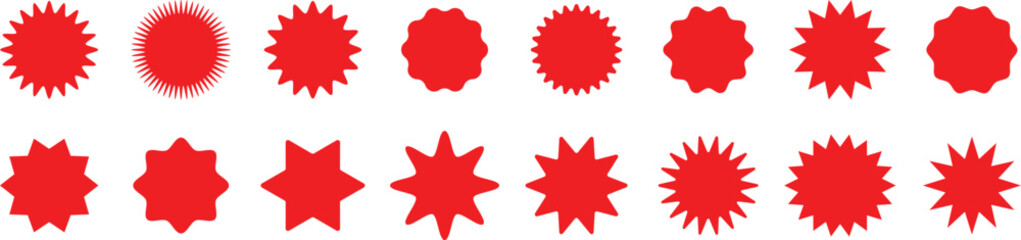 Black and red  Starburst. Circle sale sticker set. Wavy edge promo black and red badges. Special offer price tag. Sale, promo label color design. Vector illustration
