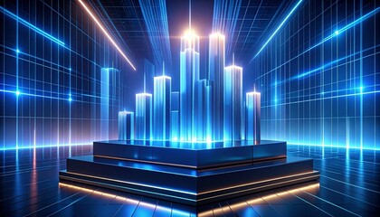 Dynamic Digital Cityscape with Luminous Structures, Symbolizing Future Technology, Innovation, and Urban Development in an Abstract Sci-Fi Environment