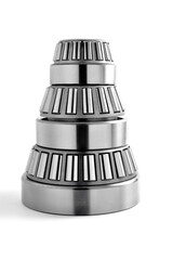 roller bearings stacked in groups in a pyramid on a white background