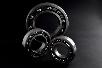 ball bearings in the form of a composite group of several pieces on a black background