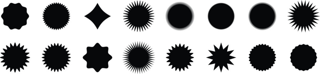 Circle sticker set. Wavy edge promo red and black badges. Special offer price tag. sale or discount sticker, sunburst badges icon. Vector Illustration.
