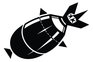 Black and White Graphic Illustration of a Stylized Atomic Bomb Design with Fins