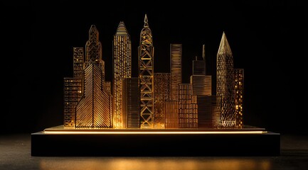 Golden city model, illuminated base