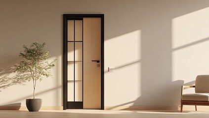 Modern room with natural light and a door
