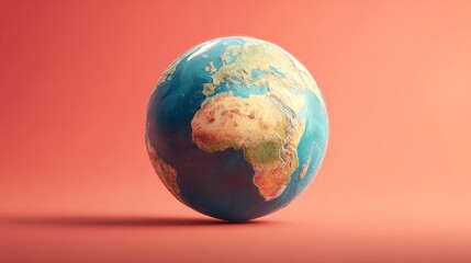 The image features a red Earth globe on the left, set against a soft coral backdrop, with sufficient space for adding text, all generated using AI-powered designer tools