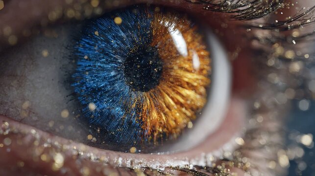 Inflammation in a human eye is indicated by a glowing iris, and can also be identified by redness, pain, and an increased sensitivity to light, potentially signifying iritis or uveitis