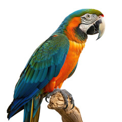 Obraz premium Blue and gold macaw perched on a branch, isolated on transparent background