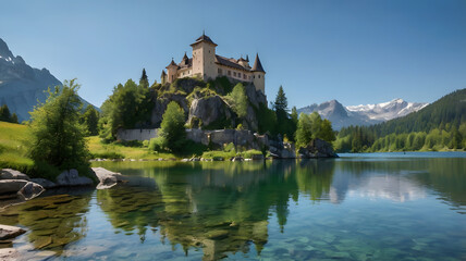 Fairytale Castle on Mountain Lake