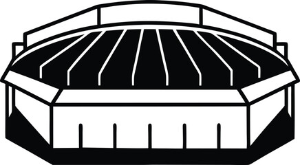Black and white sports stadium, arena icon, octagonal sports venue, athletic stadium illustration © sumona