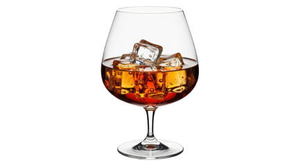 Isolated Cognac Glass with Ice Cubes