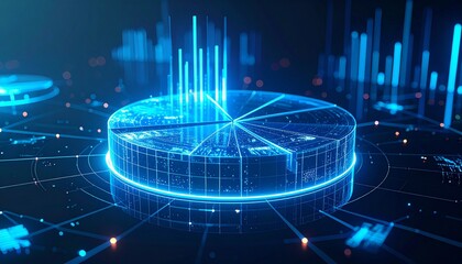 Advanced data analytics and business performance dashboard with a futuristic glowing chart interface