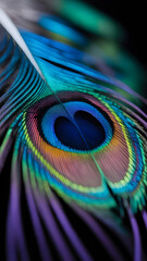 Fototapeta premium Vibrant peacock feather detail with stunning iridescent colors, perfect for luxury design and creative projects