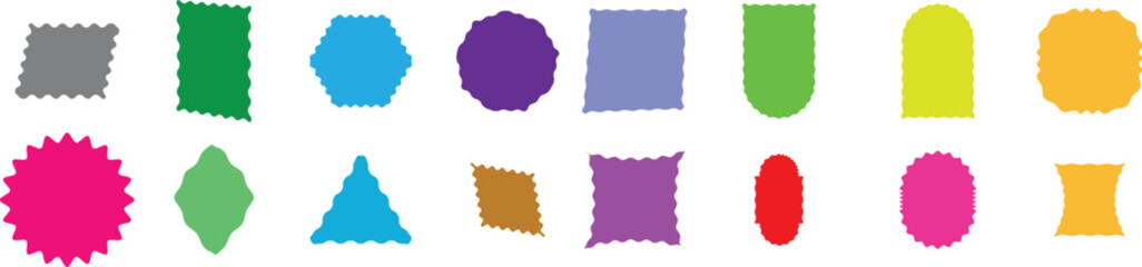 
Set of rectangle frames with wavy edges. Rectangular shapes with wiggly borders. Set of Zigzag wavy edges, rectangles, photo frames, text boxes, labels. Scallop frame set,  vector illustration
