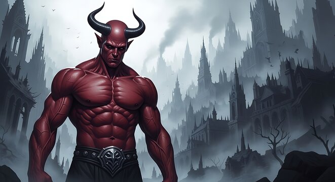 Powerful Demon Figure in Gothic Architecture.