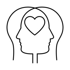 Two heads with heart icon  empathy symbol, emotional intelligence, understanding other.