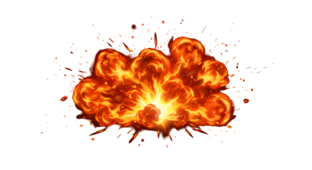 Dynamic fiery explosion with bright glowing center and scattered embers creating an intense visual impact perfect for action sequences