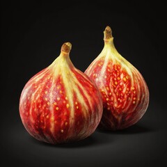 Obraz premium The halved fig fruit reveals its vibrant red pulp and numerous tiny seeds, highlighting its distinctive texture and inherent beauty, embodying the essence of fresh fruit