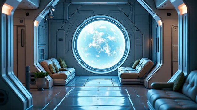interior of futuristic internation space station