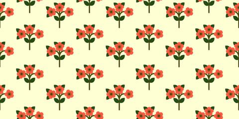 Seamless vector pattern with colorful tulips and floral illustrations for a spring fabric or vintage wallpaper design