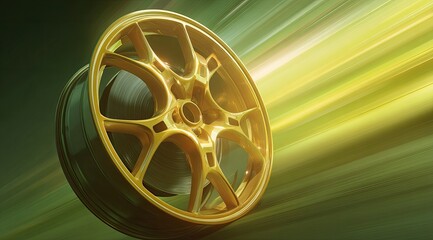 Golden wheel spinning amidst vibrant motion blur